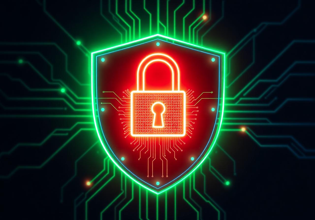 Cybersecurity shield protecting digital infrastructure